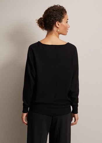 Phase Eight Senita Fine V-Neck Knitwear Black Australia | OY0187236